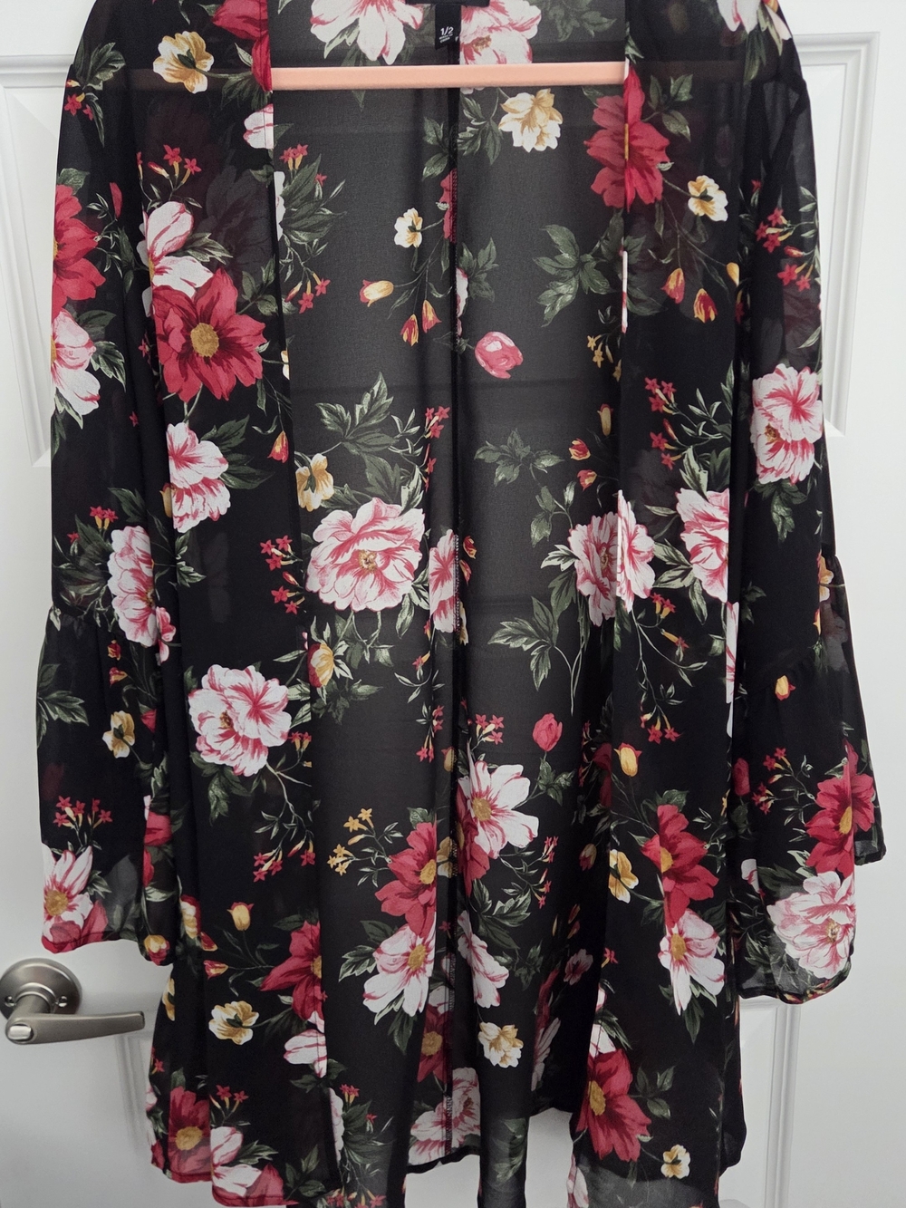 torrid Black Floral Sheer Blouse with Pink and Yellow Flowers